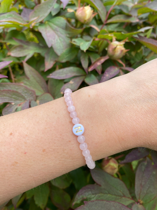 Rose quartz gemstone bracelet with personalised initials / names / words gold hearts stars or silver balls - meaningful bracelet