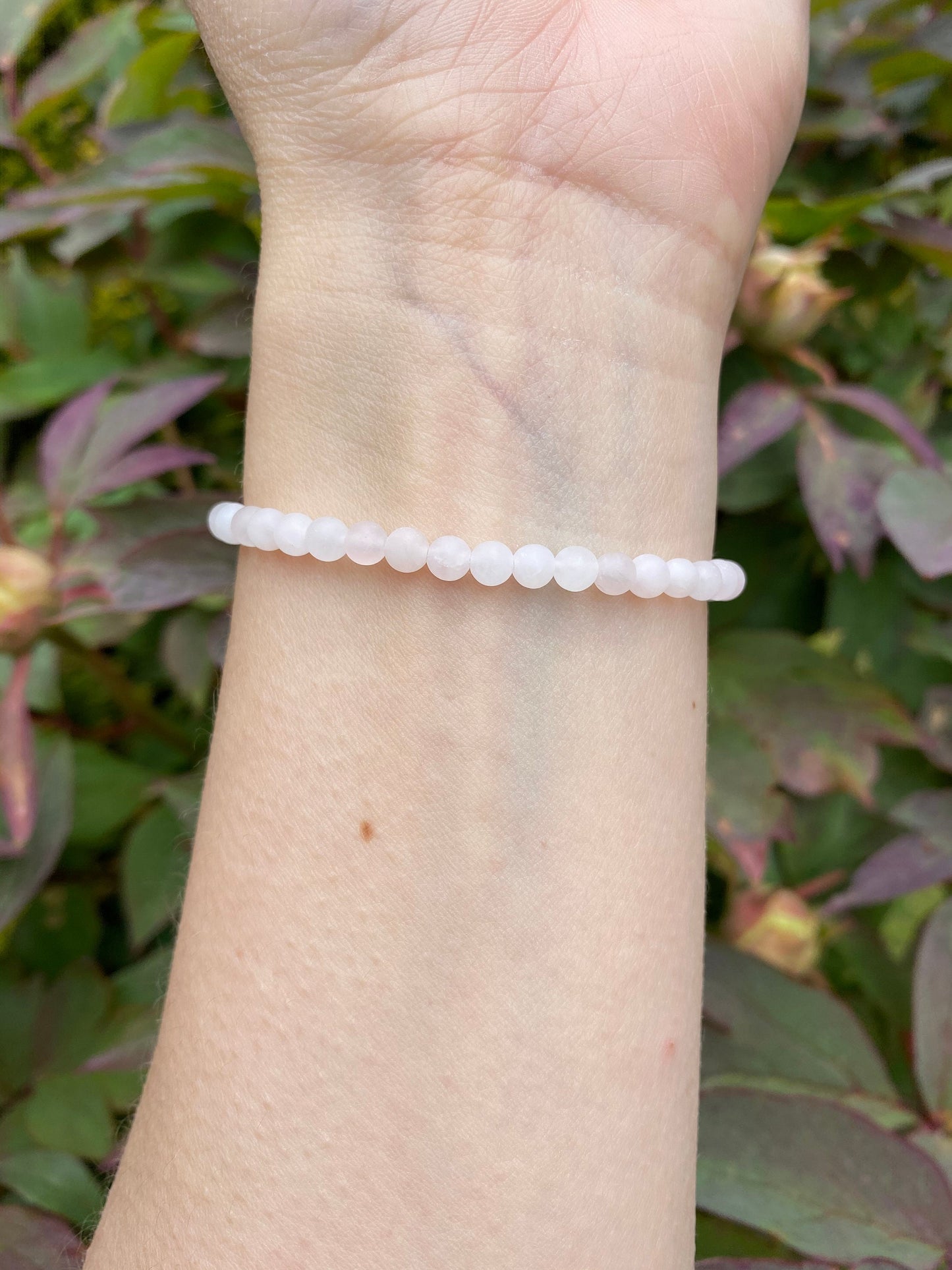 Frosted Rose Quartz gemstone crystal healing bracelet promoting love, self love and deep healing, reducing hormonal stress & tension