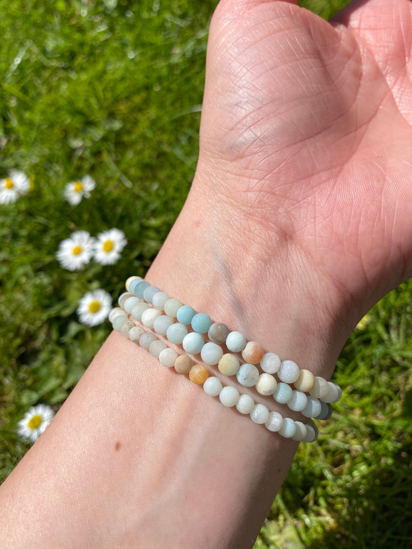 Frosted Amazonite gemstone crystal healing bracelet soothing, calms brain & nervous system, soothes emotional trauma