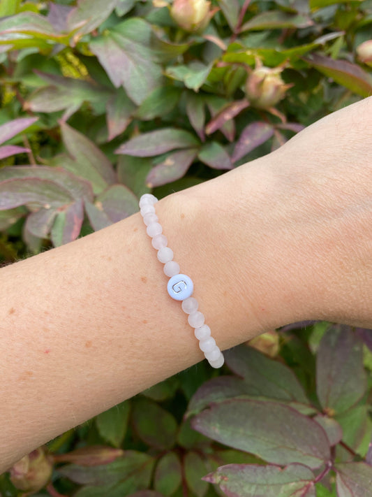Frosted Rose Quartz gemstone crystal healing bracelet promoting love, self love and deep healing, reducing hormonal stress & tension