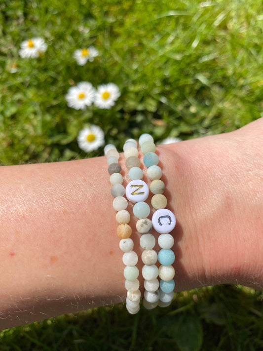 Frosted Amazonite gemstone crystal healing bracelet soothing, calms brain & nervous system, soothes emotional trauma