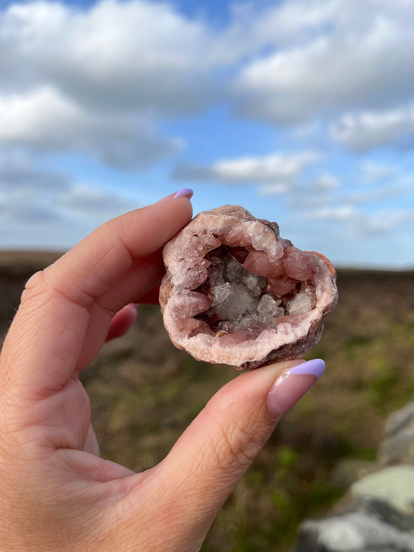 Pink Amethyst Flower Agate Geodes rare crystal with Druzy cave from Madagascar - peaceful, cleansing, comforting and grounding