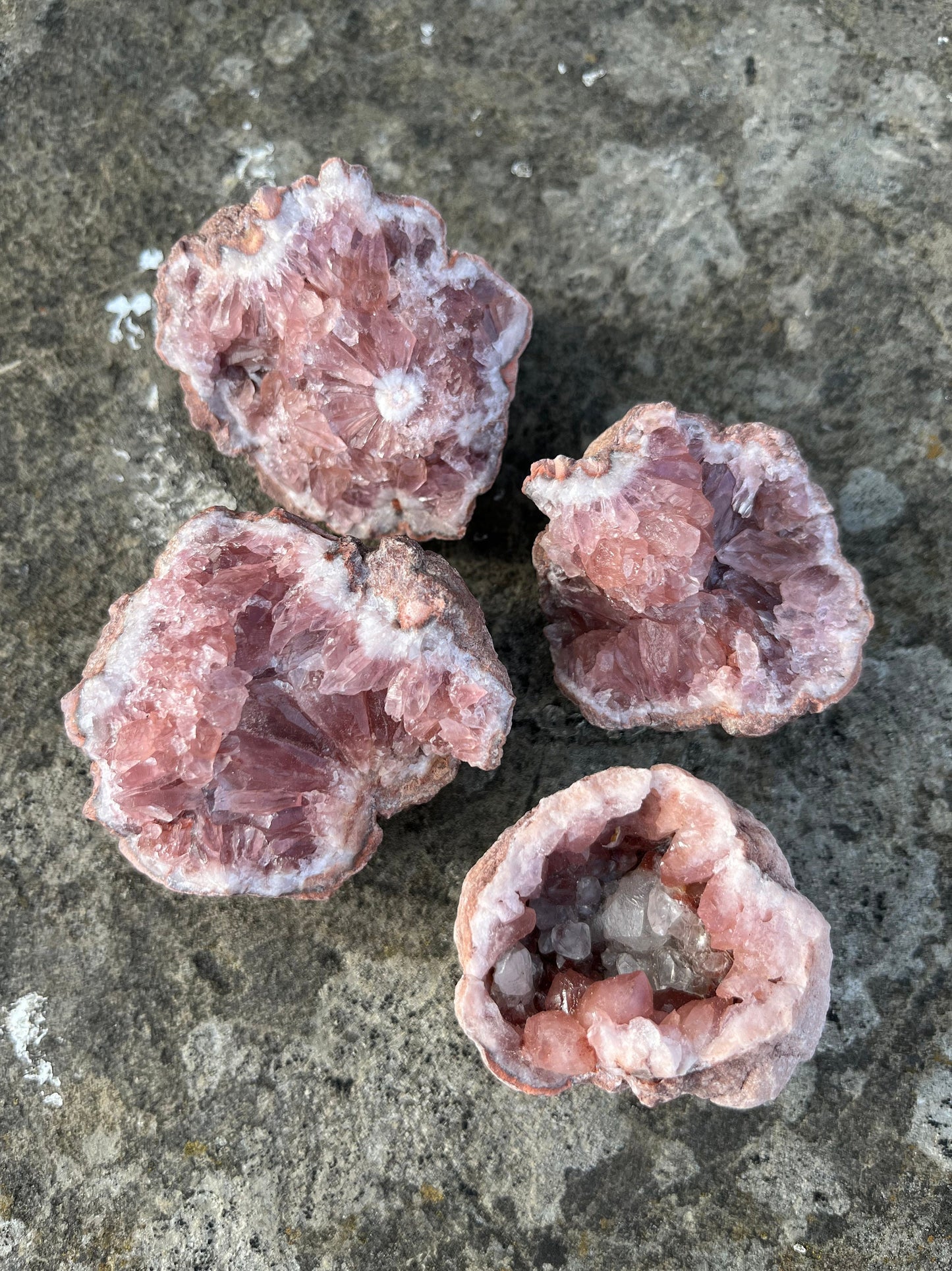 Pink Amethyst Flower Agate Geodes rare crystal with Druzy cave from Madagascar - peaceful, cleansing, comforting and grounding