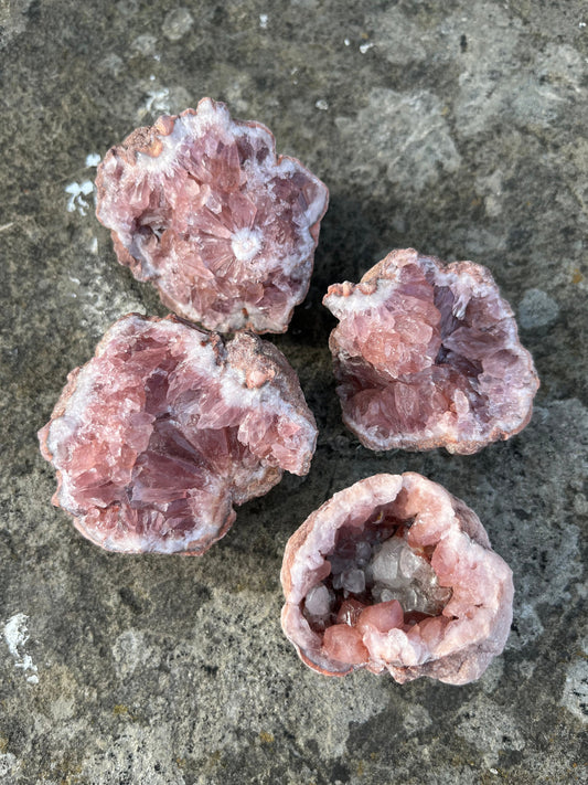 Pink Amethyst Flower Agate Geodes rare crystal with Druzy cave from Madagascar - peaceful, cleansing, comforting and grounding