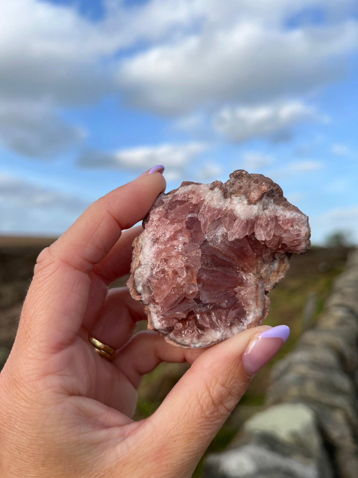 Pink Amethyst Flower Agate Geodes rare crystal with Druzy cave from Madagascar - peaceful, cleansing, comforting and grounding