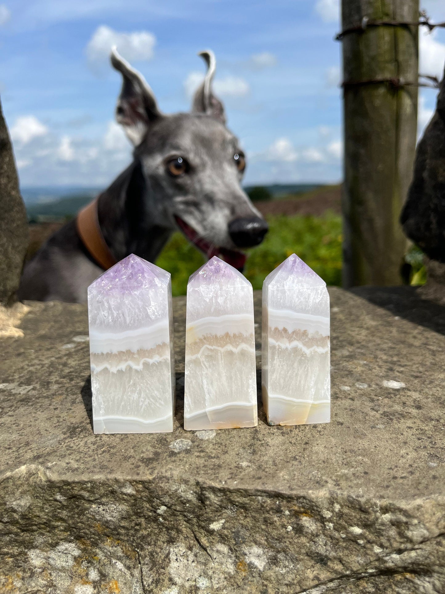 Amethyst with Agate banding high grade tower ethically sourced, Madagascar - calming anxieties, stabilising emotions, caring for wellbeing