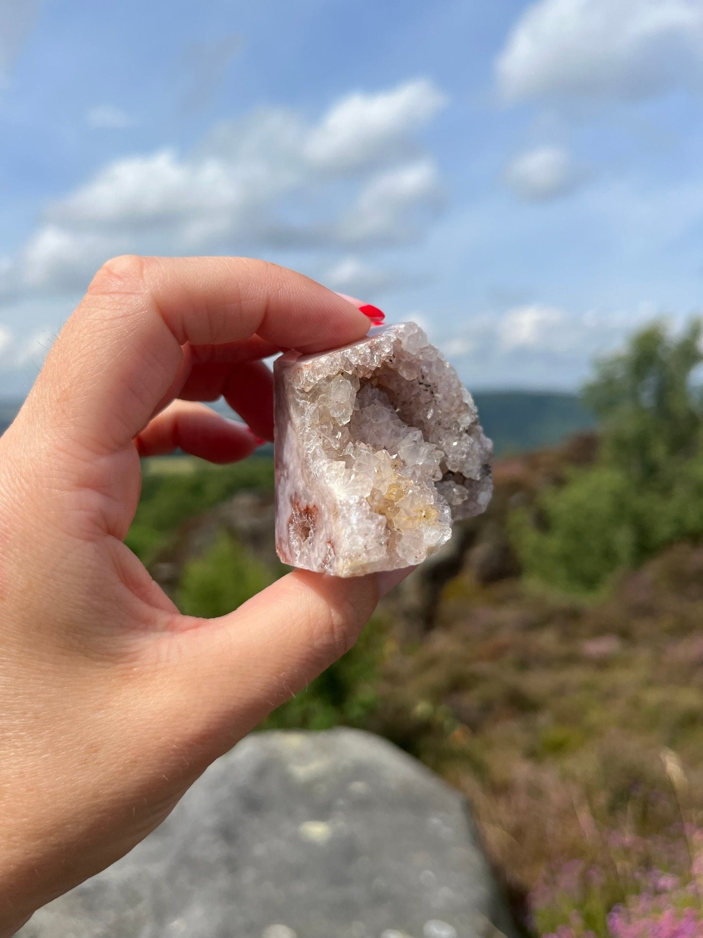 Pink Amethyst Flower agate strawberry citrine Chalcedony freeform Druzy cave high grade ethical Crystal from Madagascar comforting & calming