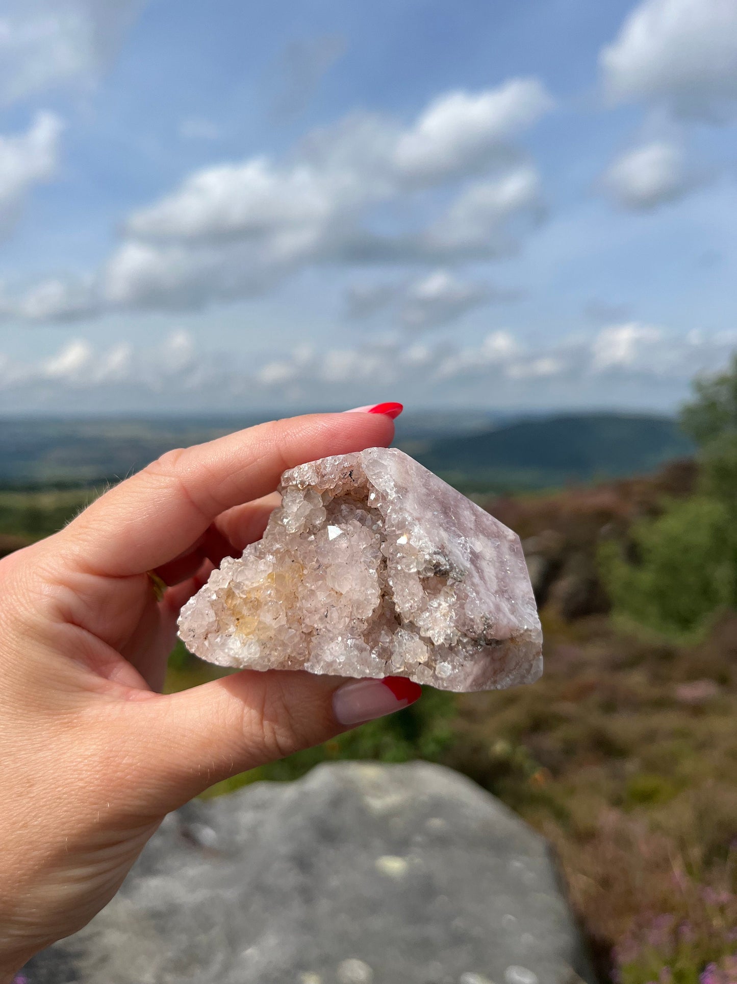 Pink Amethyst Flower agate strawberry citrine Chalcedony freeform Druzy cave high grade ethical Crystal from Madagascar comforting & calming