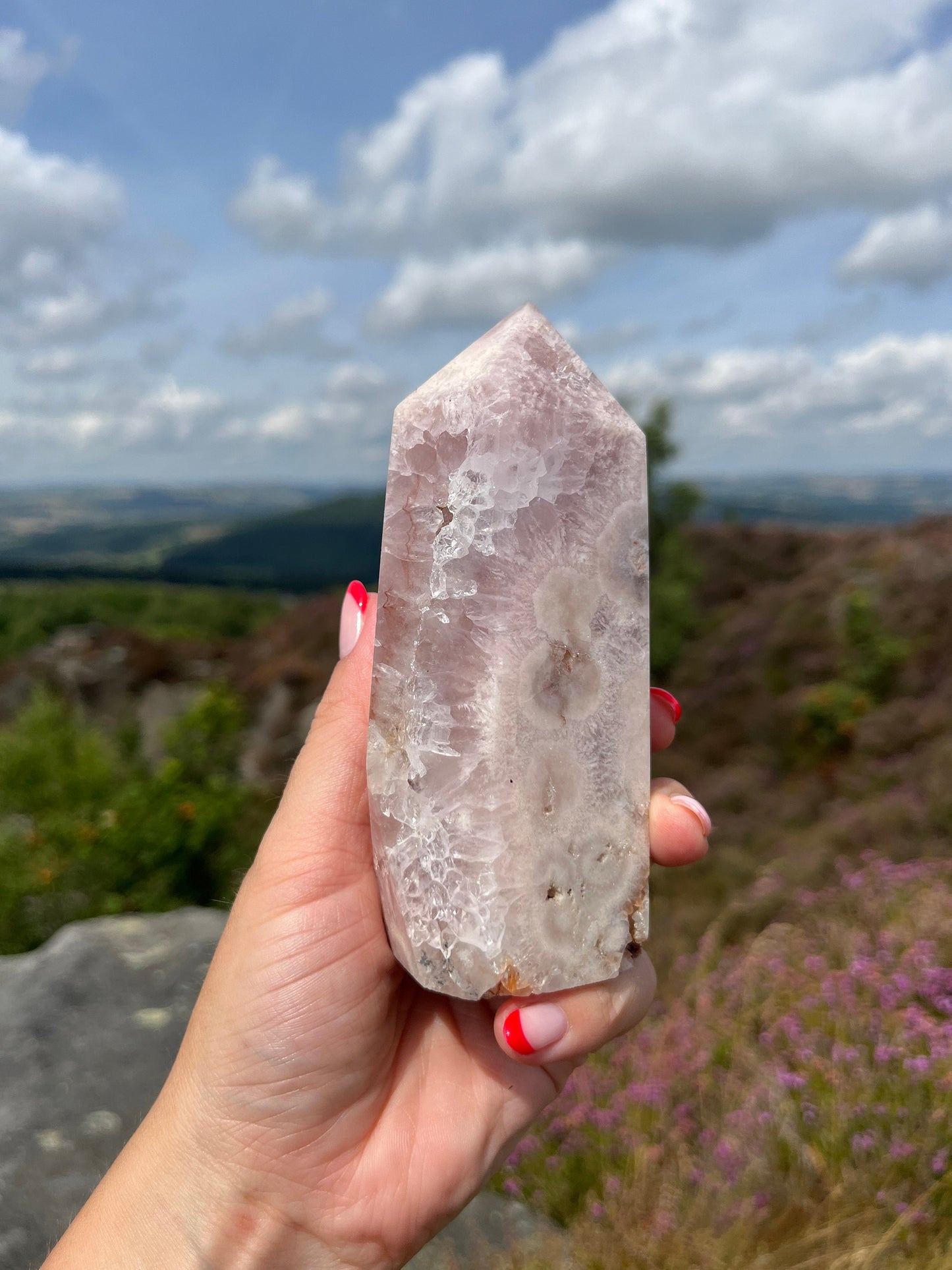 Pink Amethyst Purple Flower agate Strawberry Quartz Tower Rare ethical Crystal from Madagascar comforting, grounding and calming anxieties