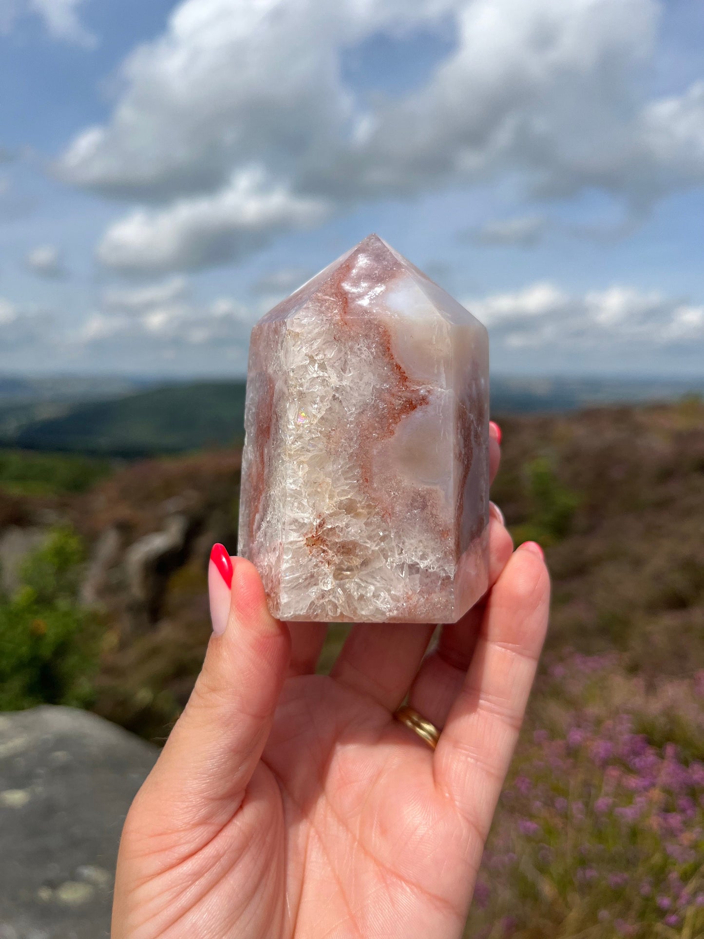Pink Amethyst Flower agate Strawberry Quartz Tower Rare ethical Crystal from Madagascar comforting, grounding and calming anxieties