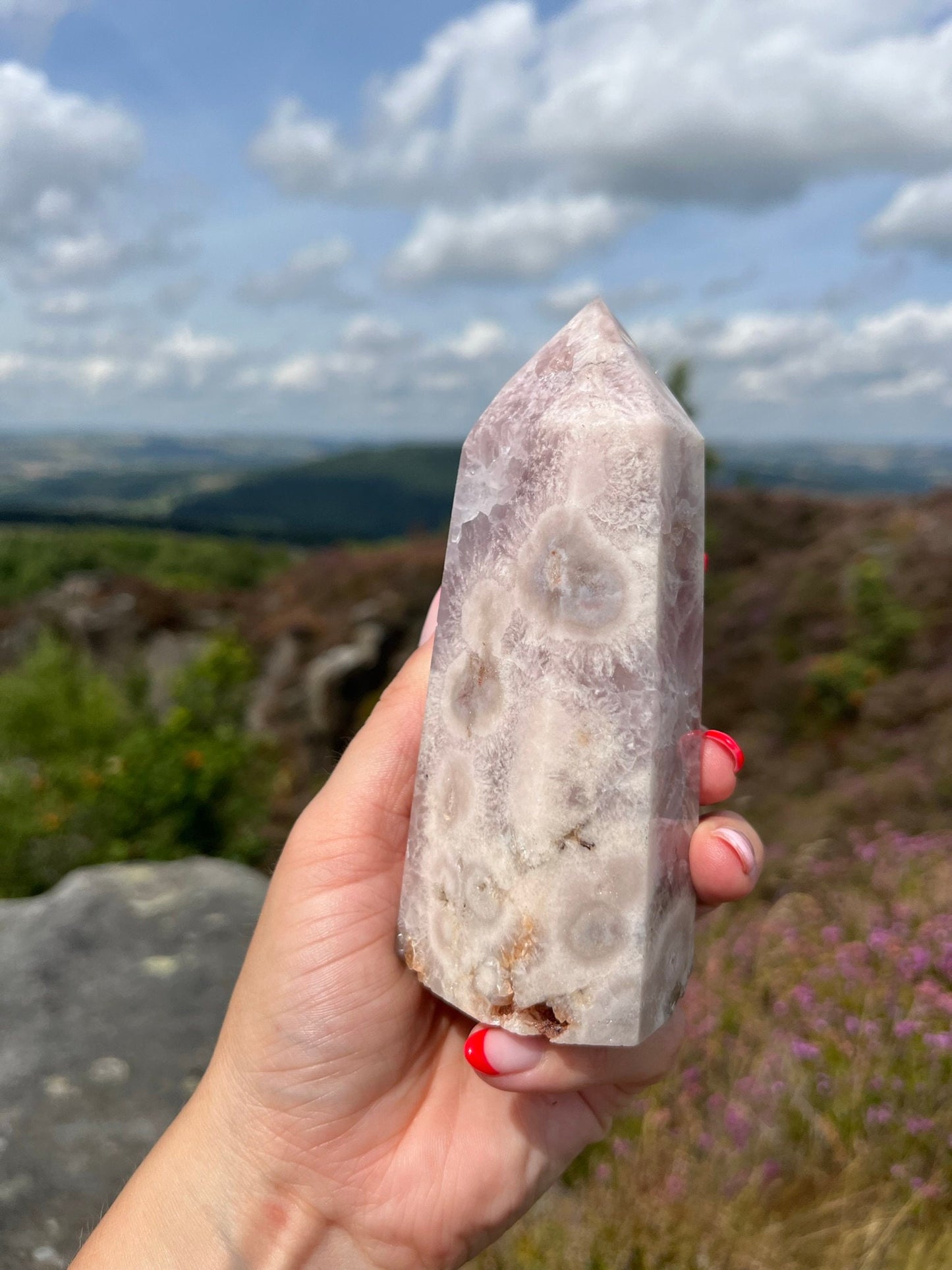 Pink Amethyst Purple Flower agate Strawberry Quartz Tower Rare ethical Crystal from Madagascar comforting, grounding and calming anxieties