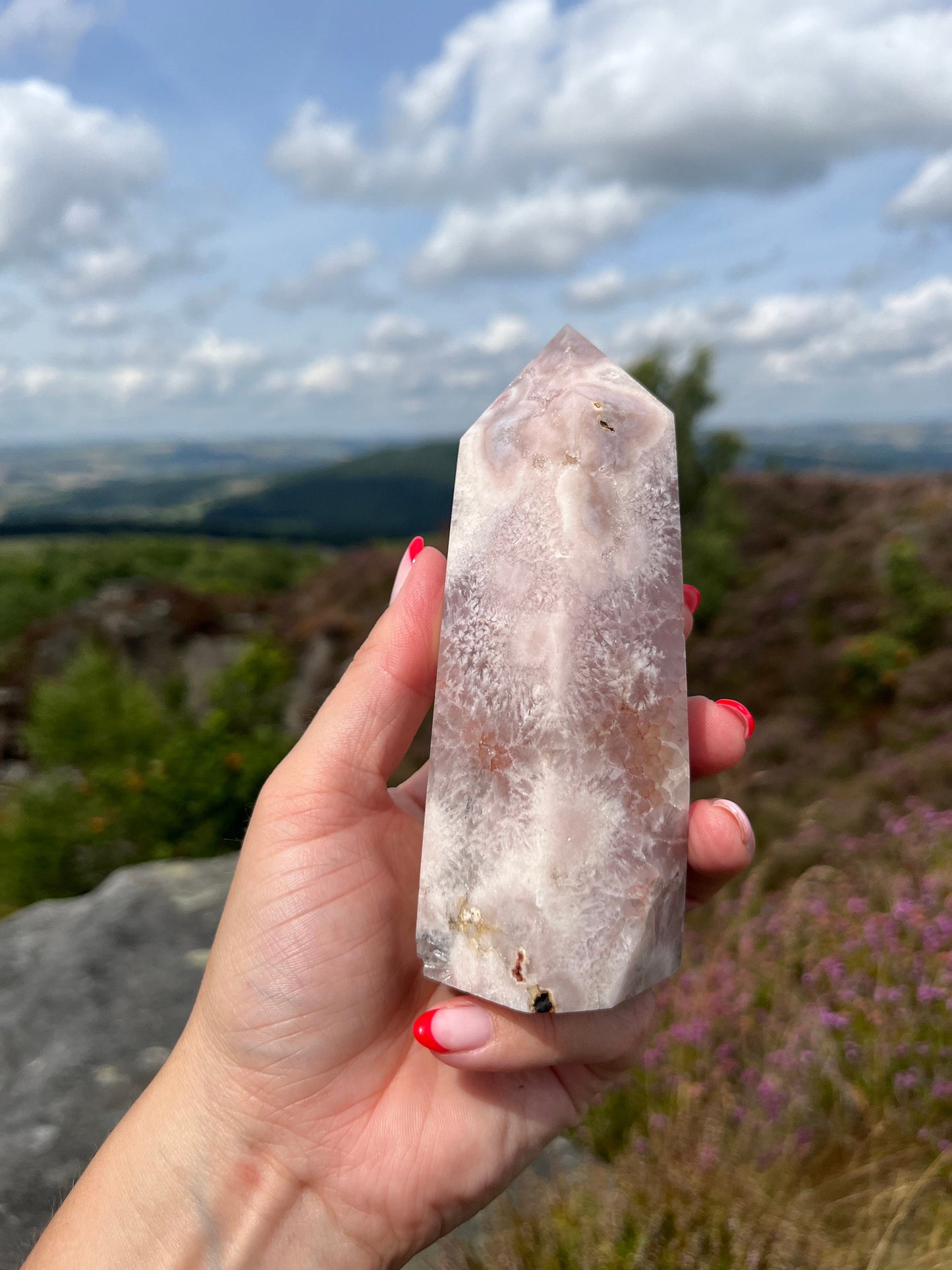 Pink Amethyst Purple Flower agate Strawberry Quartz Tower Rare ethical Crystal from Madagascar comforting, grounding and calming anxieties