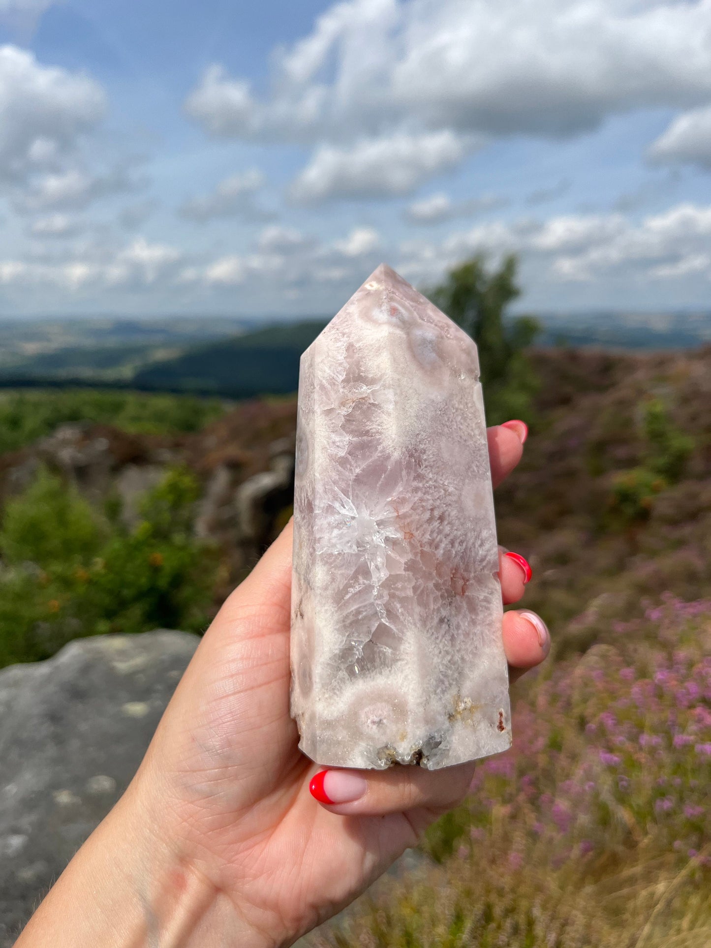 Pink Amethyst Purple Flower agate Strawberry Quartz Tower Rare ethical Crystal from Madagascar comforting, grounding and calming anxieties