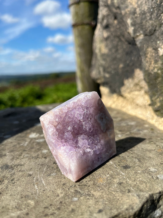 Pink and Purple Amethyst Druzy Flower agate chalcedony strawberry quartz high grade ethical Crystal from Madagascar comforting & calming