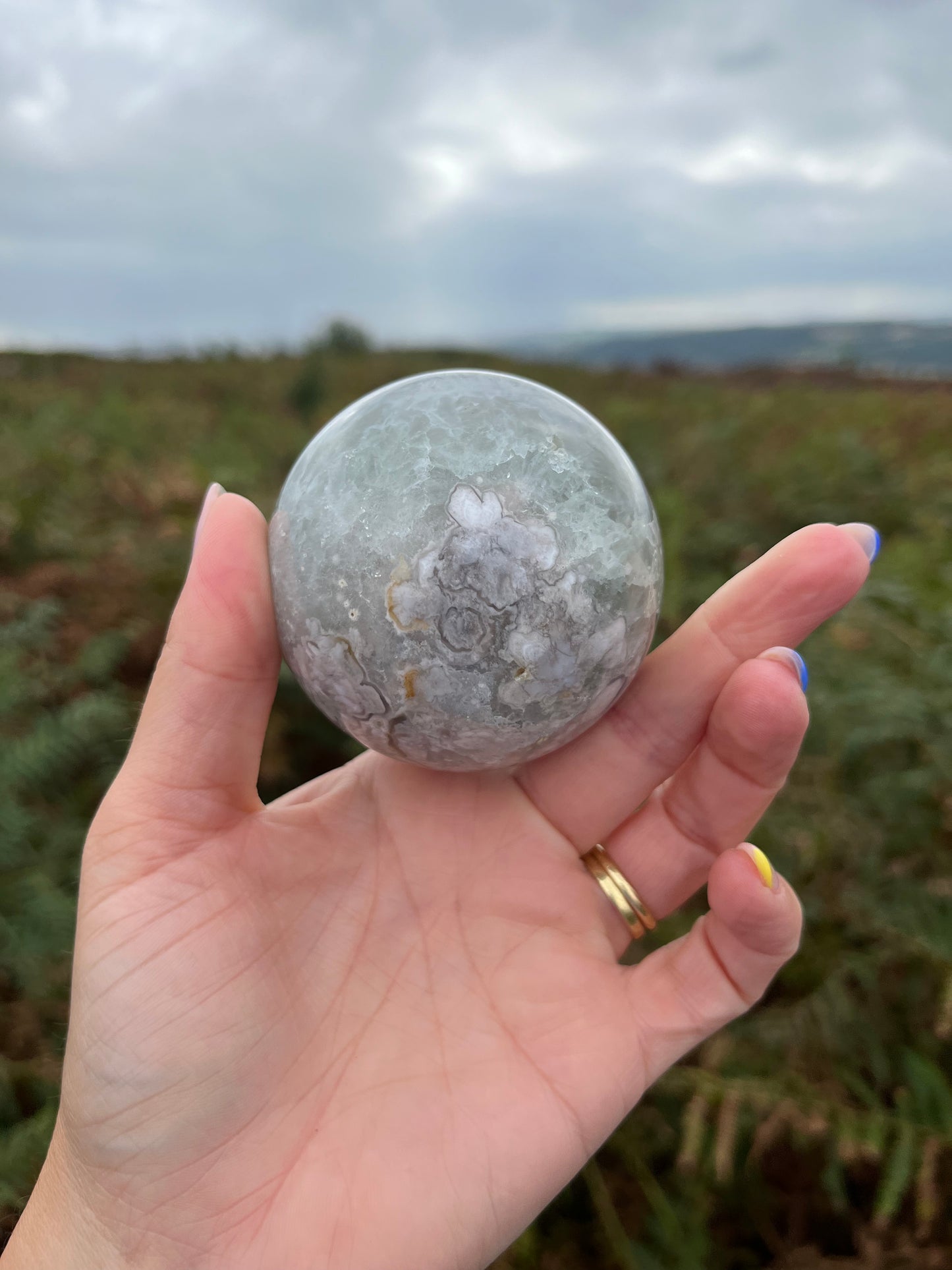 Green Amethyst with pink flower Agate Spheres ethically sourced from Brazil turning on intuition in relationships, peace & understanding